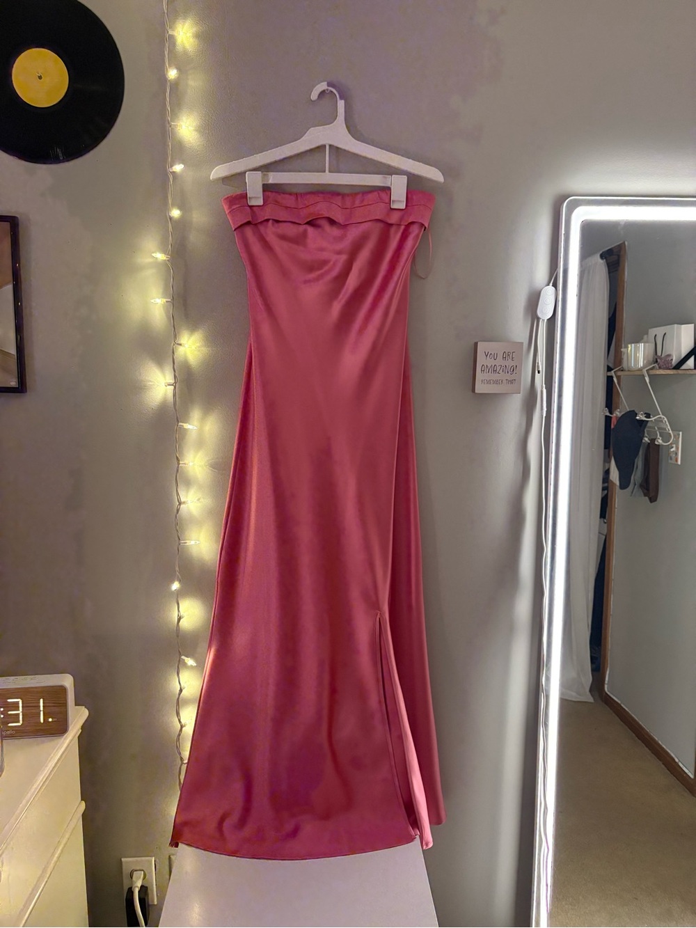 Altar'd State Satin Strapless Gown in Rose